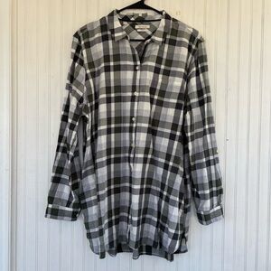 Barbour Women's Green Gray Plaid Lewes Shirt Button Down Tunic Length Size 14